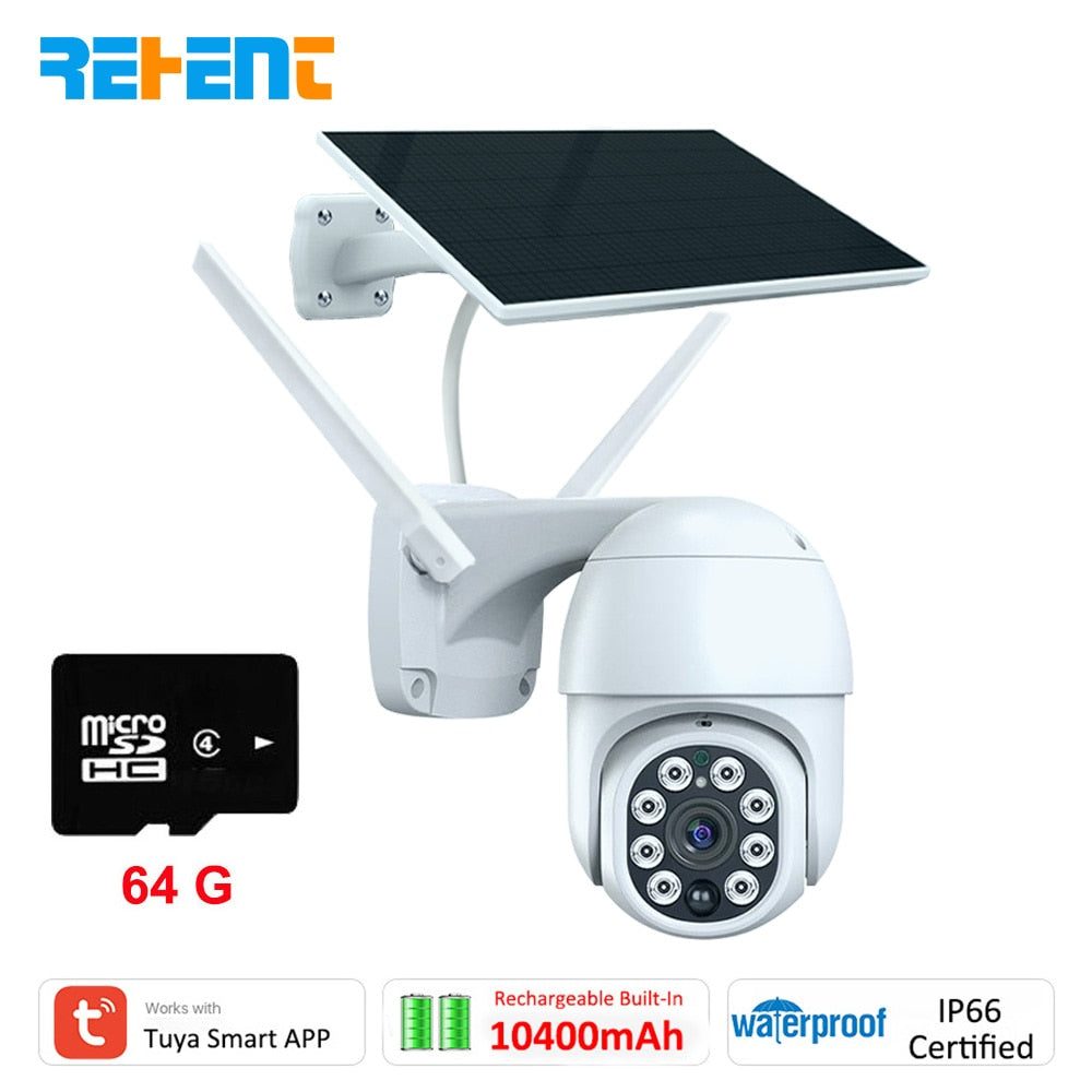 REHENT 3MP Outdoor 10400mAh Battery WIFI Wireless Alarm Auto Tracking 5W Solar CCTV Security Surveillance IP Camera with Patrol