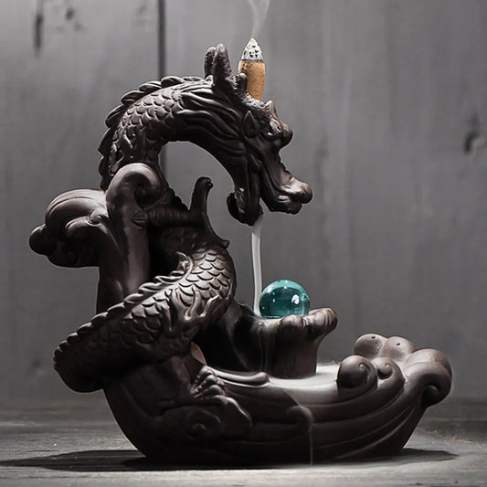 With 10Cones Ceramic Backflow Dragon Incense Burner Creative Home Decor Dragon Burner Censer With Lucky Crystal Ball