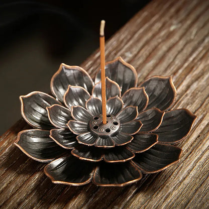 Alloy Incense Burner Stick Holder Buddhism Lotus Line Incense Plate Sandalwood Coil Base Temples Yoga Studios Home Decoration