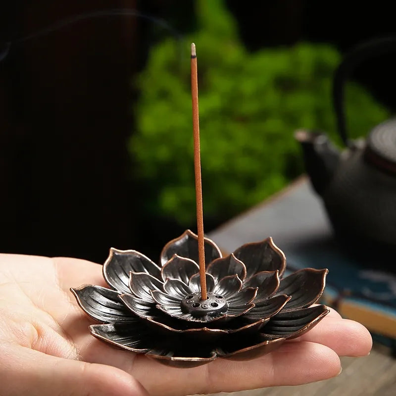 Alloy Incense Burner Stick Holder Buddhism Lotus Line Incense Plate Sandalwood Coil Base Temples Yoga Studios Home Decoration