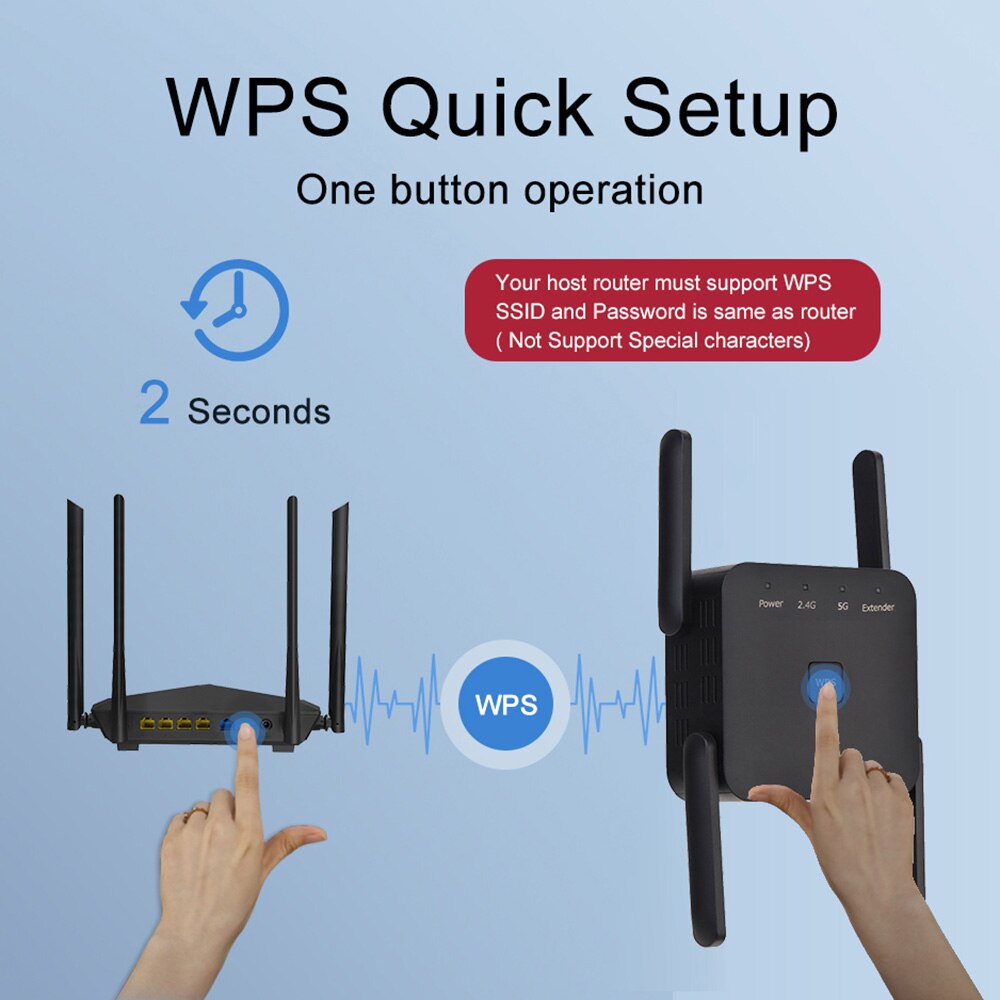 5Ghz AC1200 WiFi Repeater 1200Mbps Router Black WiFi Extender Amplifier 2.4G 5GHz WiFi Signal Booster Long Range Network