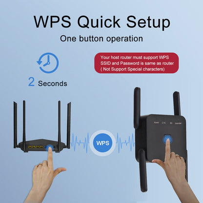 5Ghz AC1200 WiFi Repeater 1200Mbps Router Black WiFi Extender Amplifier 2.4G 5GHz WiFi Signal Booster Long Range Network