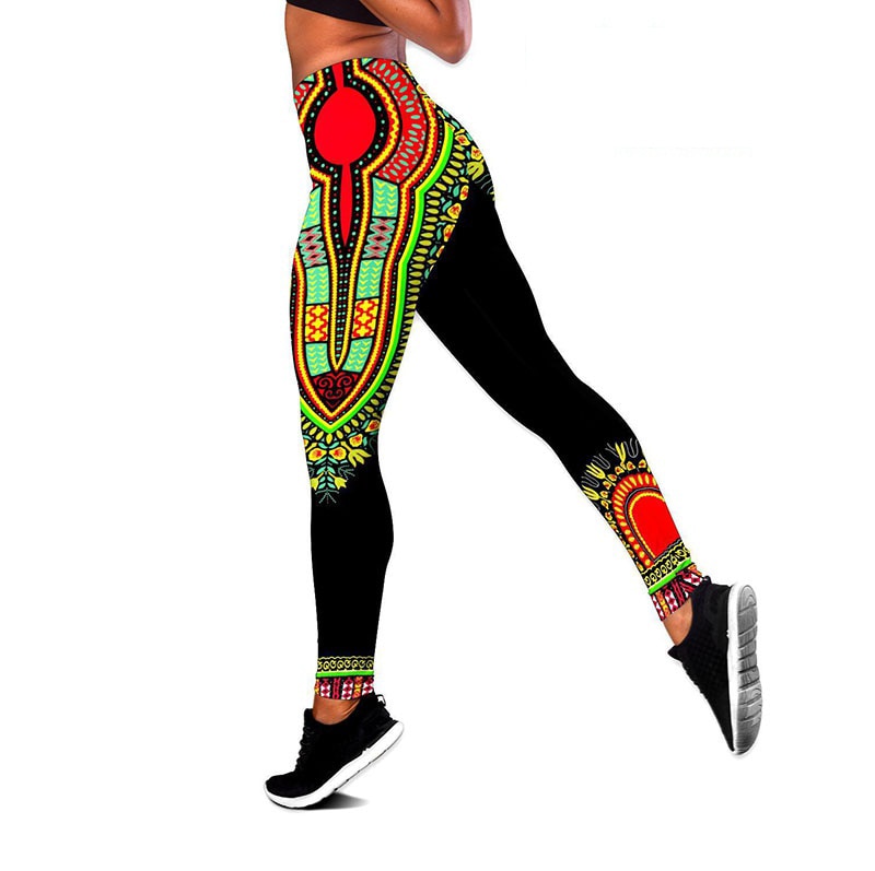 Women Fashion African Pattern 3D Printed Workout Leggings Fitness Sports Gym Running Lift The Hips Yoga Pants Tank Top Yoga Set