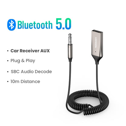 UGREEN Bluetooth Aux Adapter Wireless Car Bluetooth Receiver USB to 3.5mm Jack Audio Music Mic Handsfree Adapter for Car Speaker