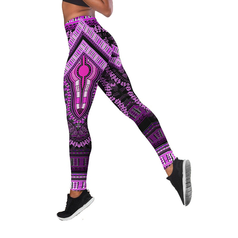 Women Fashion African Pattern 3D Printed Workout Leggings Fitness Sports Gym Running Lift The Hips Yoga Pants Tank Top Yoga Set