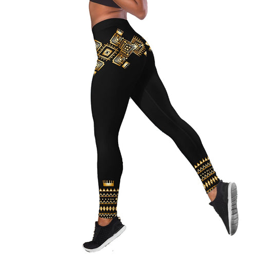 Women Fashion African Pattern 3D Printed Workout Leggings Fitness Sports Gym Running Lift The Hips Yoga Pants Tank Top Yoga Set