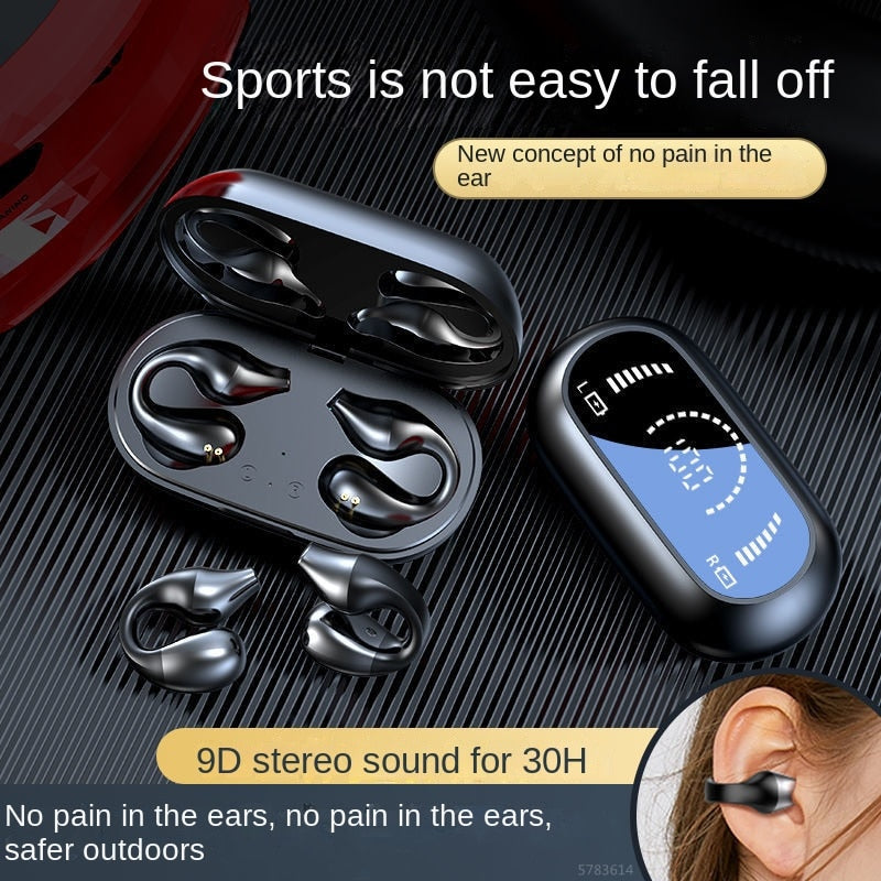2023 New TWS Bluetooth 5.2 Wireless Bone Conduction Headphones Clip Ear Music Noise Canceling Headset HD Call Sports Earphone