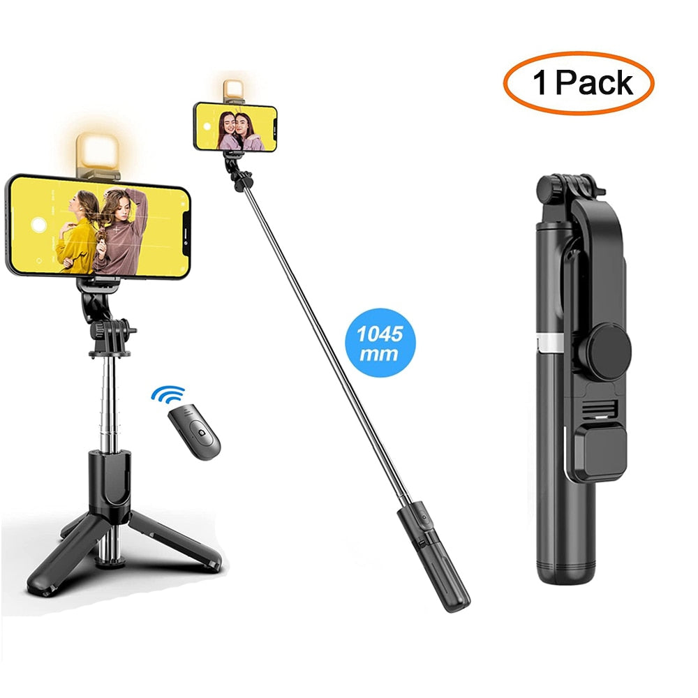 Wireless Bluetooth Selfie Stick Foldable Portable Tripod with Fill Light Shutter Remote Control for Android iPhone Smartphone