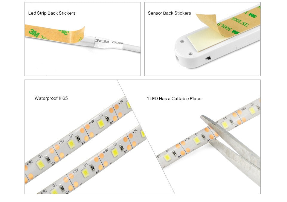 Xiaomi Led Strip Night Light 2835 Sensor Movement Recargable Usb Tape Wall Lamp Bedside Table kitchen Under Furniture Backlight