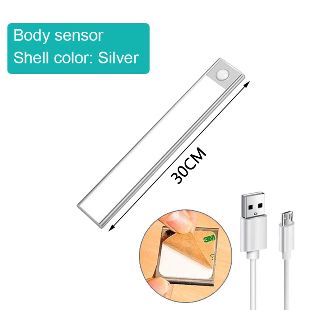 LED Motion Sensor Light Night Light Wireless USB Under Cabinet Light For Kitchen Cabinet Bedroom Wardrobe Sensor Indoor Lighting