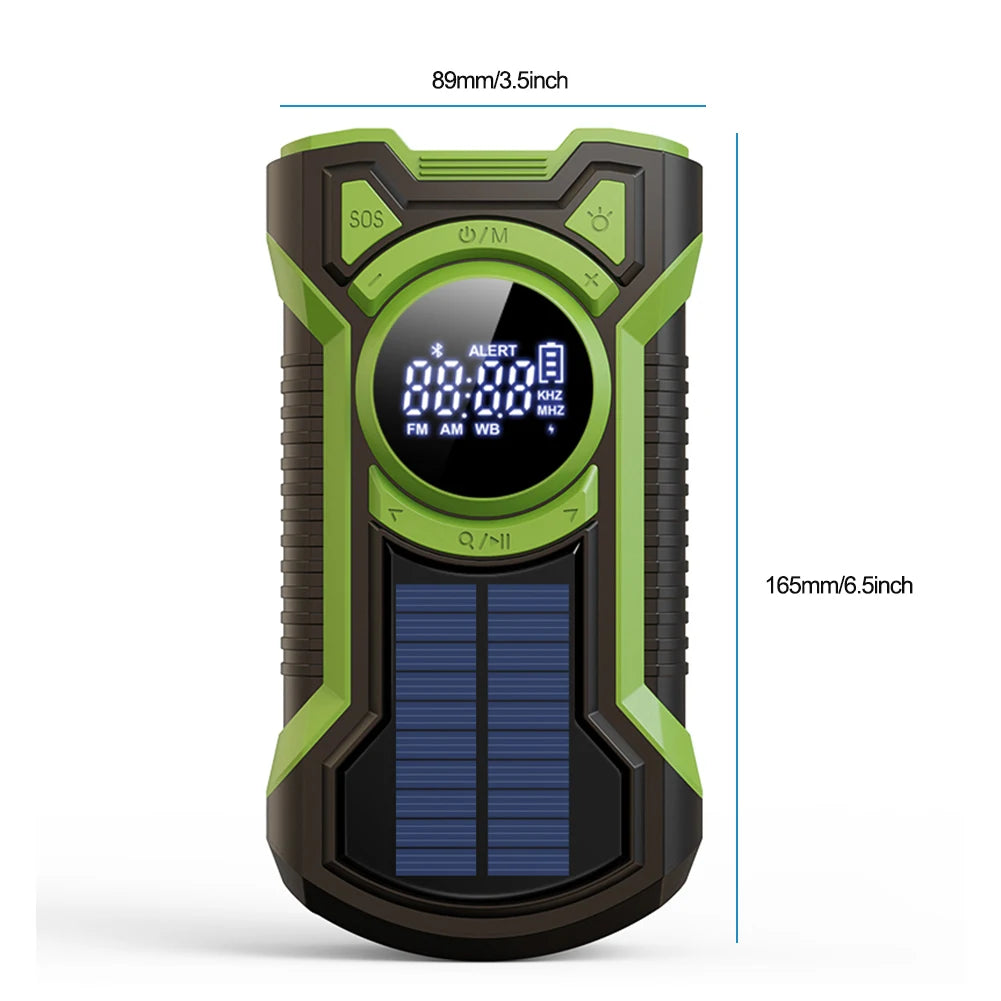 5000mAh Emergency Radio Hand Crank Solar FM AM NOAA Weather Radio LED Flashlight Bluetooth 5.3 Speaker Power Bank Phone Charger